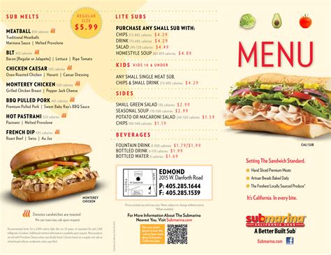 submarine sandwich menu.